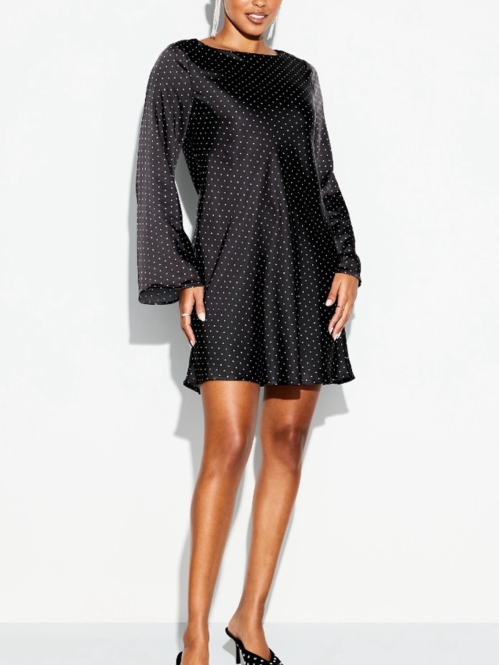 Old Navy Black Polka Dot Long-Sleeve Chemise